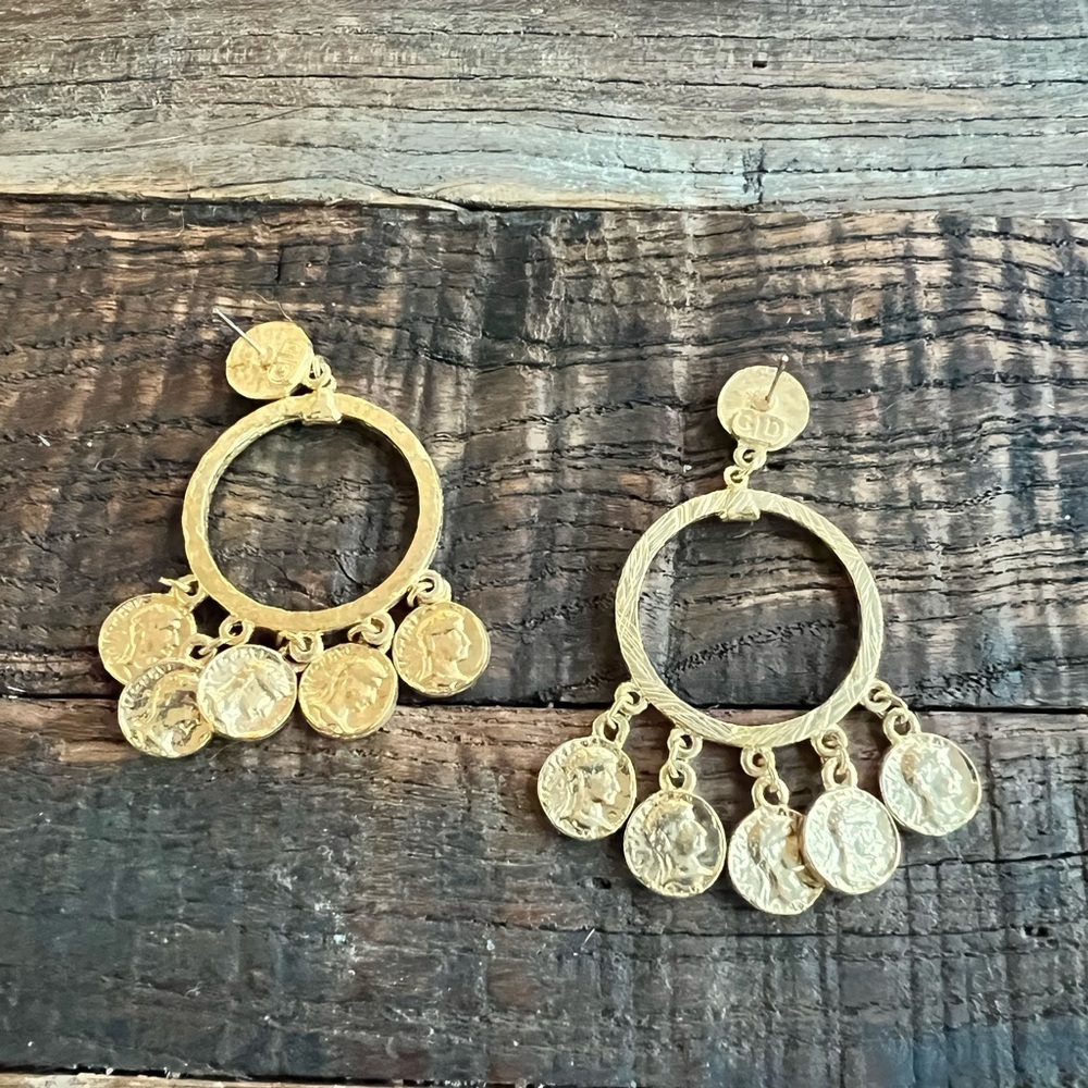 Gold tone Coin Dangle Earrings